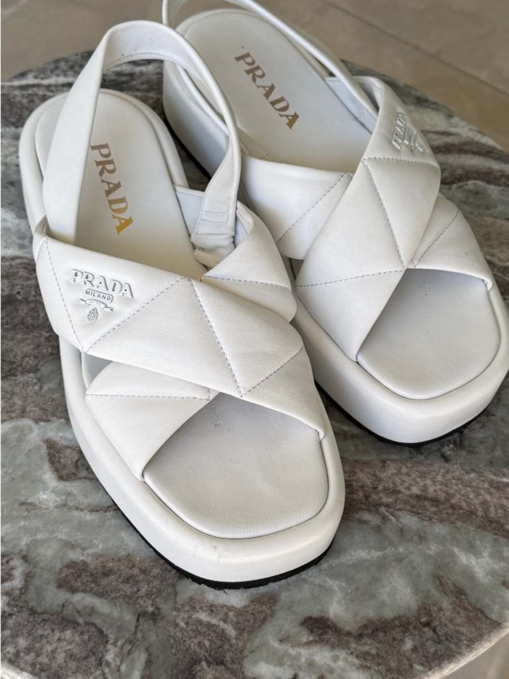 Prada White Quilted Slingback Sandals - Picture 9 of 11